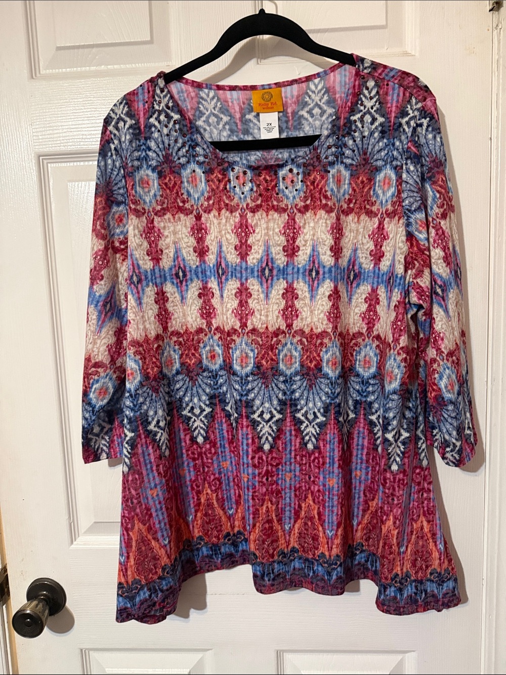 Ruby Rd. Multicolor Ikat-Print Tunic - Pink, Blue & Cream
